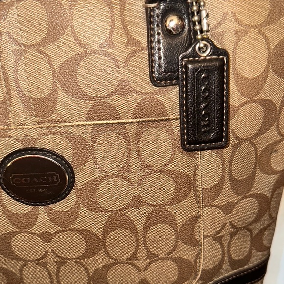 Authentic Coach F18917 Peyton Signature Logo Heritage Handbag Tote Brown Vtg Y2K - Picture 5 of 10